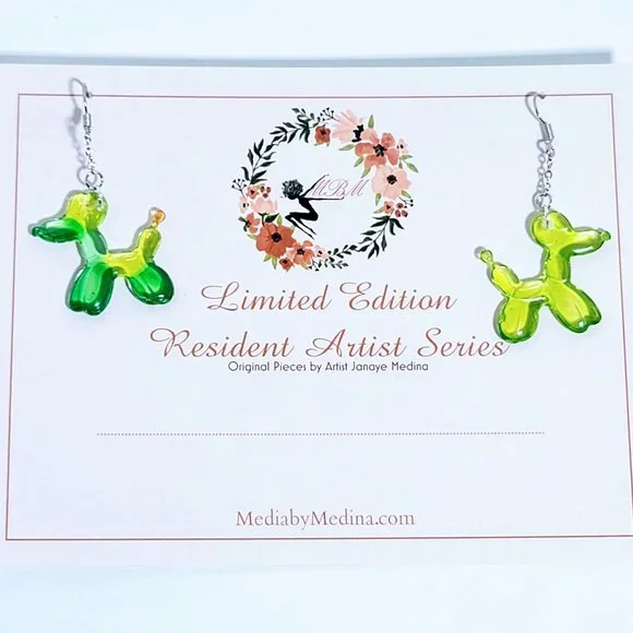 🆕 MBM Balloon Animals Green Dog Dangle Earrings - Picture 2 of 10